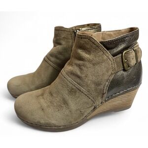 Dansko Boots Shirley Ankle Wedge Side Zip Womens 37 (US size 6.5-7) Taupe Brown